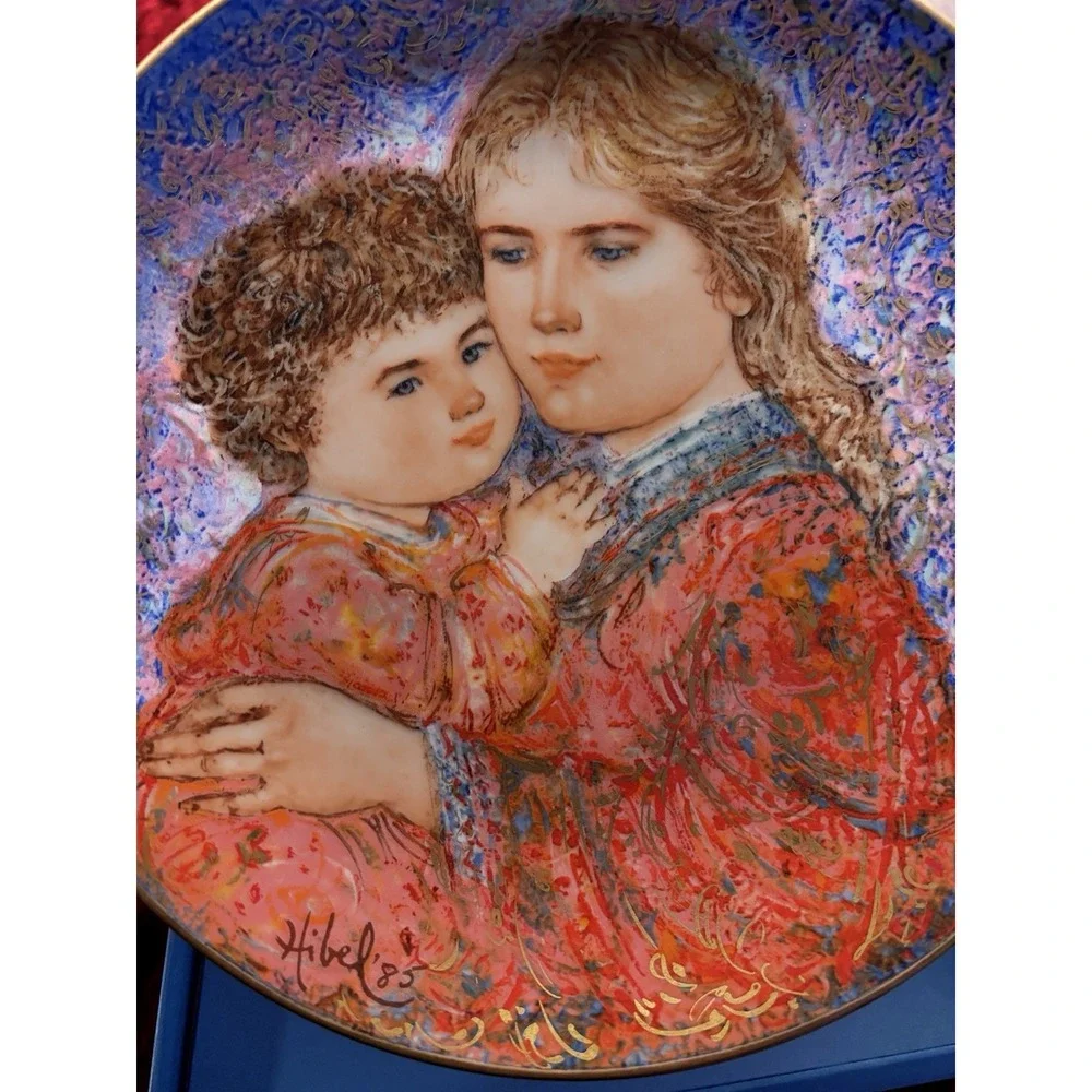 Edna Hibel Mothers Day Plates 1985 Erica & Jamie 8.5 Inch Cert of Authenticity